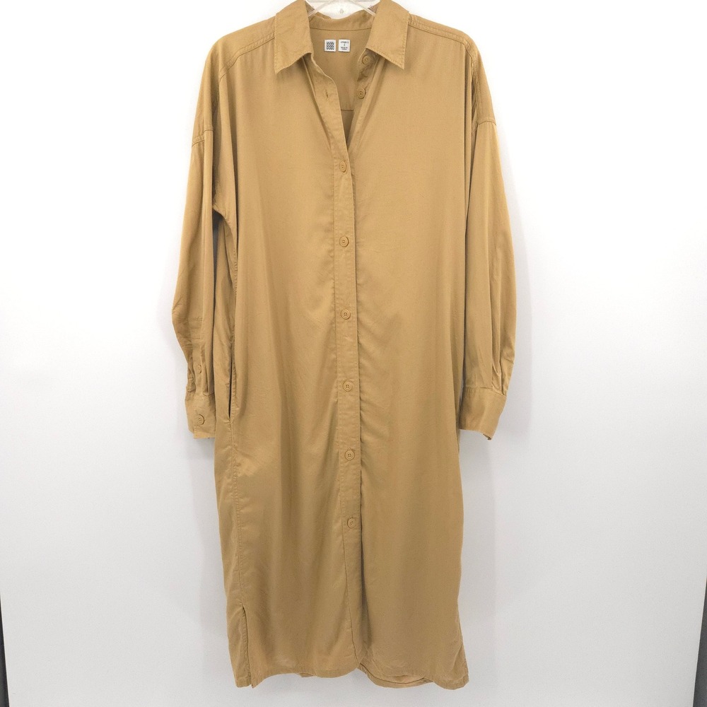 Uniqlo U‎ Shirt Dress Women Size S Mustard Yellow Long Sleeve Button Front Midi
